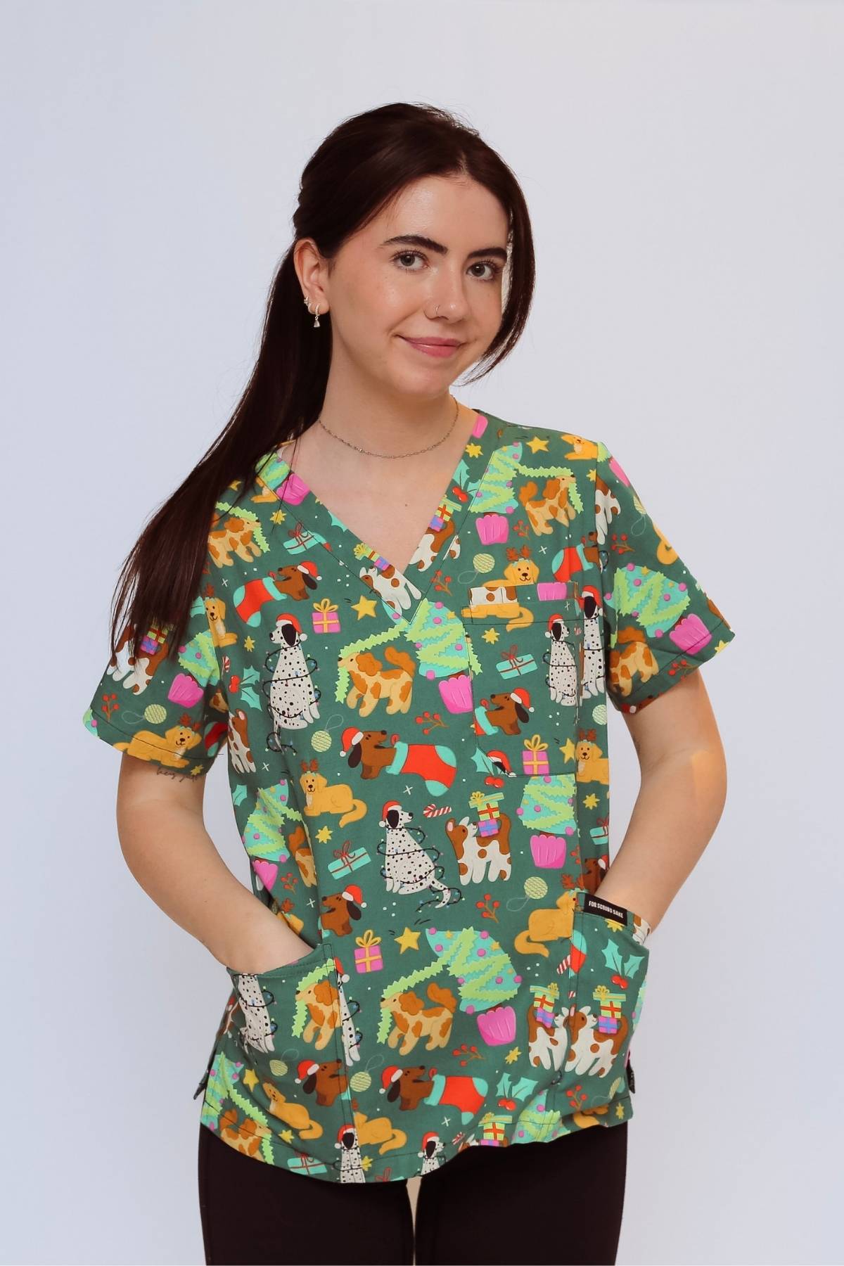 Christmas Puppies Scrub Top